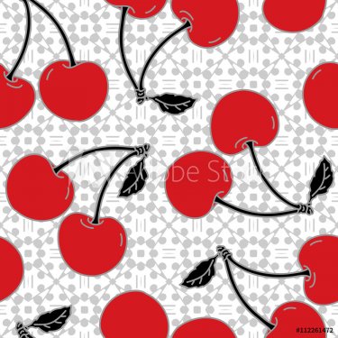 Cherry Seamless Pattern.
Hand drawn ornamental wallpaper or textile pattern with cherry motive, in vector format.

