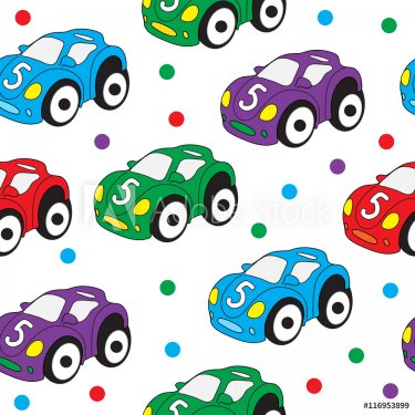 Children's toy car seamless texture. Car background, children's wallpaper. Ve... - 901148703