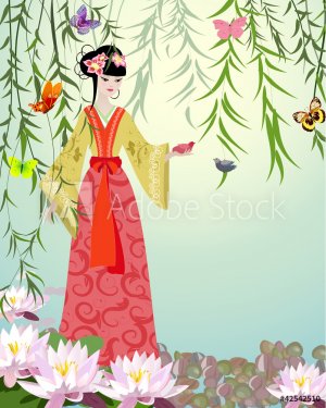 Chinese Girl with birds - 901138382