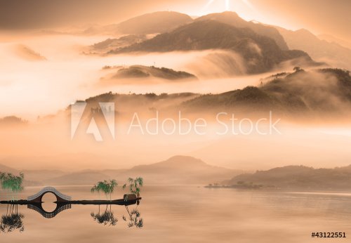 Chinese landscape painting - Sunset of Fisherman - 901143420