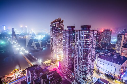 Chongqing, China Downtown Cityscape at night - 901142719