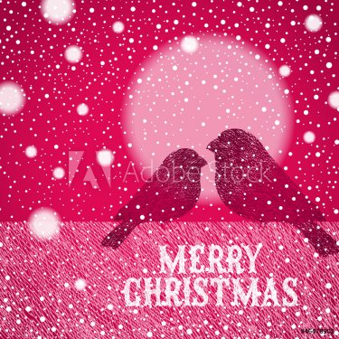 Christmas illustration with bullfinches against a winter sun - 900882276