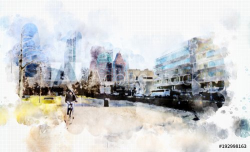 city life in watercolor style, Netherlands - 901153644