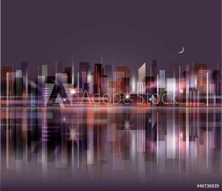City skyline at night with reflection in water - 901141717