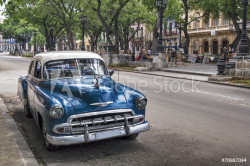 Classic american old blue car in Old Havana, Cuba