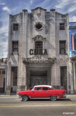 Classic american red car in Old Havana, Cuba - 901145083