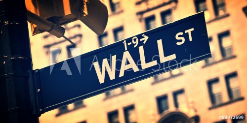 Close up of a Wall street direction sign, New York City, vintage process - 901151010