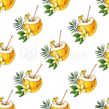 Coconut cocktail seamless pattern