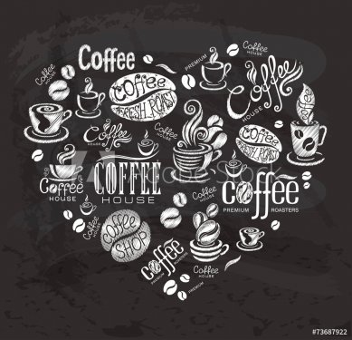 Coffee labels. Design elements on the chalkboard. - 901148490