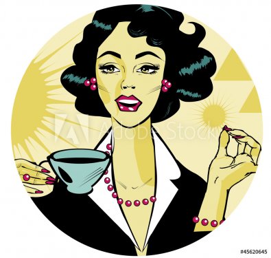 Coffee Lover vector poster with woman and cup of coffee in hand, - 900899208