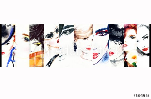 Collage Fashion Illustrations.woman portrait .ashion background - 901149110