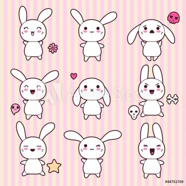 Collection of funny and cute happy kawaii rabbits. - 901140612