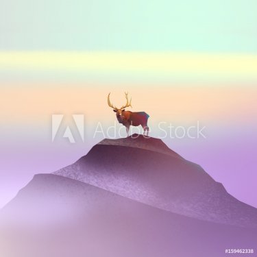 color drawing of a deer on the mountain - 901153549