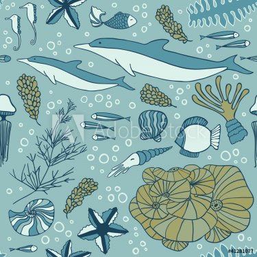 color marine seamless pattern, endless texture of sea world