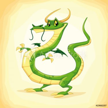 Colored dragon. Funny cartoon and vector illustration.