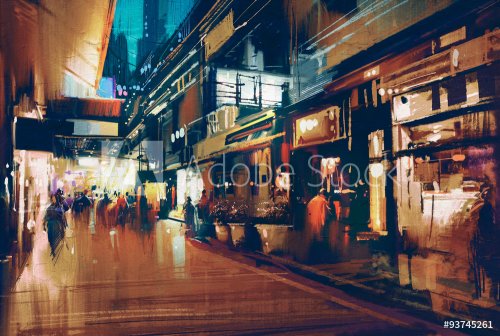 colorful painting of night street.illustration - 901153815