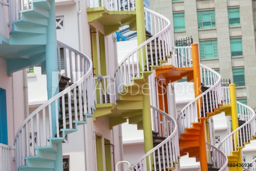 Colorful spiral stairs of Singapore's Bugis Village 