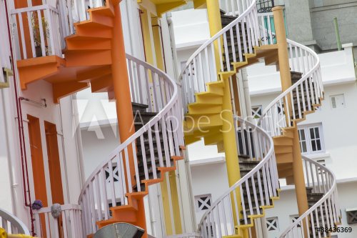 Colorful spiral stairs of Singapore's Bugis Village  - 901146212