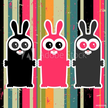 Colorful vector illustration three funny bunnies - 900590673