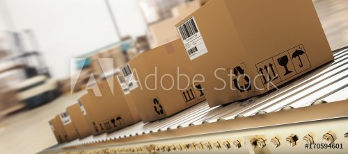 Composite image of packed courier on production line
