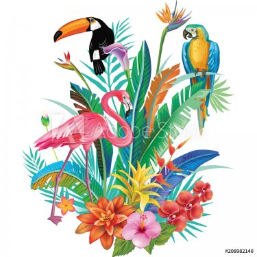 Composition of Tropical Flowers and Birds - 901151041