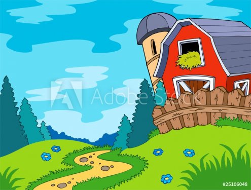 Country landscape with barn - 900459744