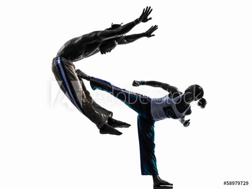 couple capoeira dancers dancing   silhouette