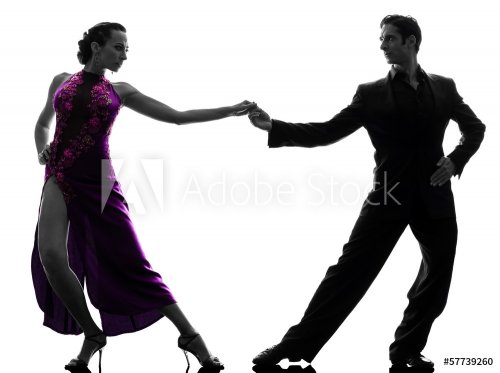 couple man woman ballroom dancers tangoing  silhouette - 901141923
