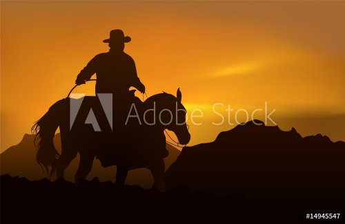 Cowboy over sunset - 900458791