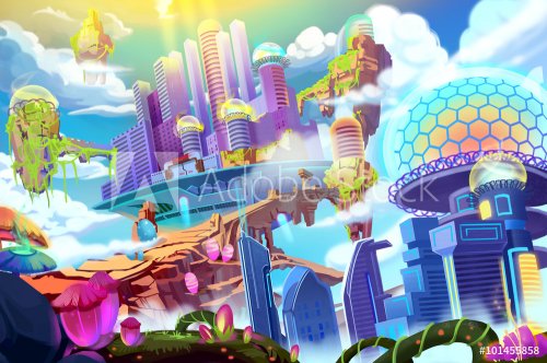 Creative Illustration and Innovative Art: Future City. Realistic Fantastic Cartoon Style Artwork Scene, Wallpaper, Story Background, Card Design
