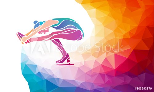 Creative silhouette of ice skating girl on multicolor back