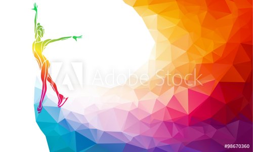 Creative silhouette of ice skating girl on multicolor back - 901146971