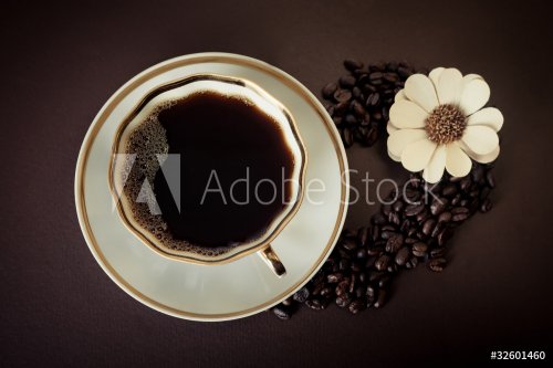 cup of coffee with beans - 900224970
