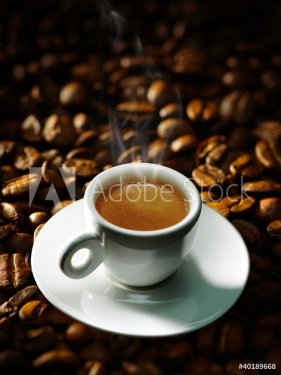 Cup of coffee with coffee beans - 900634827