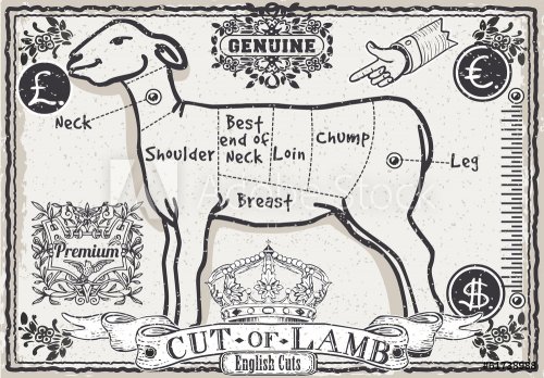Cut of Lamb on Vintage Page - 901143862