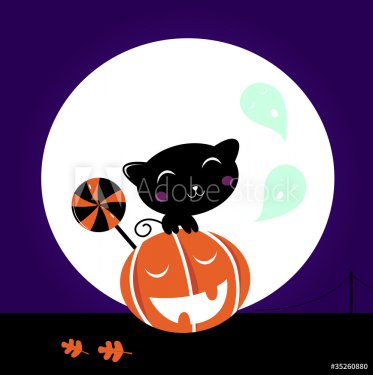 Cute Black Cat, Pumpkin head and sweet Lollipop.. - 900706116