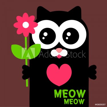 Cute black kitten with flower greeting card
