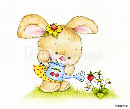 Cute bunny with water pot - 901148243