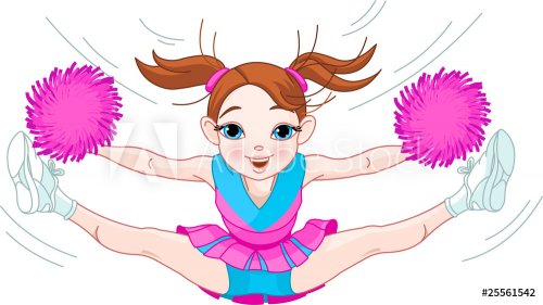 Cute cheerleading girl jumping in air - 901139779