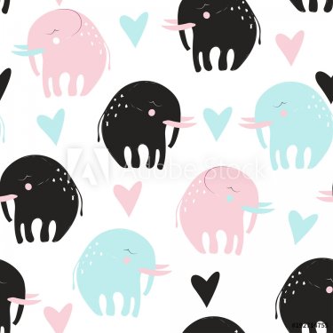 Cute childish seamless pattern with elephant. Vector hand drawn illustration. - 901151847