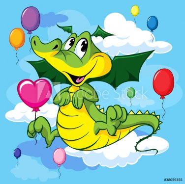cute dragoon fly with balloons - 900462637