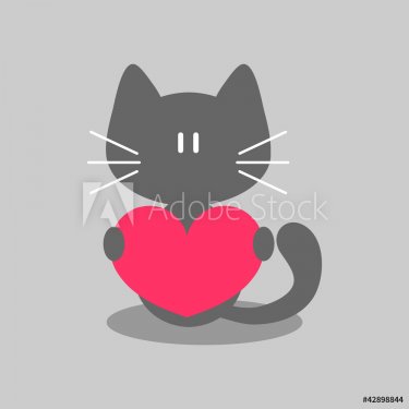 Cute kitten holding a heart