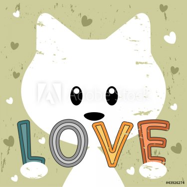 Cute kitty holding love message retro background - 900590663