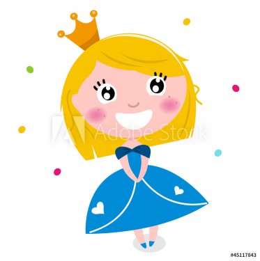 Cute little cartoon princess isolated on white - 900706046