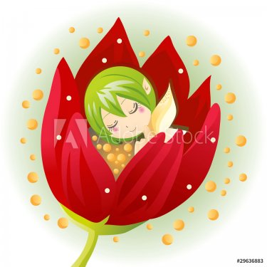 Cute little flower fairy born from a blooming tulip - 901138703