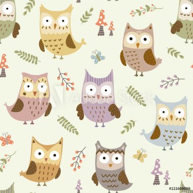 Cute owls seamless pattern - 901151661