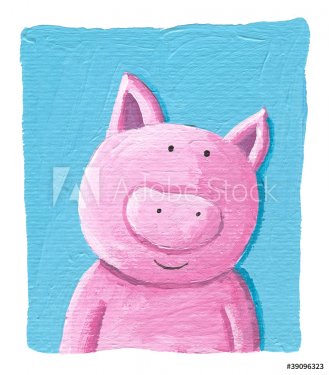 Cute pig on the blue background