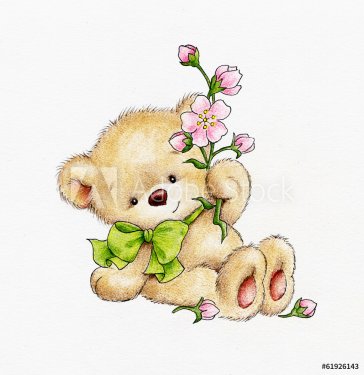 Cute Teddy bear with flowers - 901148246