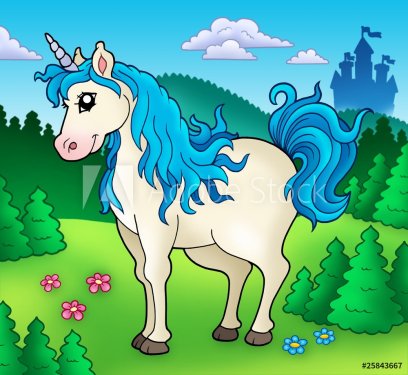 Cute unicorn in forest - 900492188