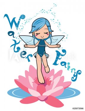 Cute water fairy girl on top of a lotus flower - 901138707